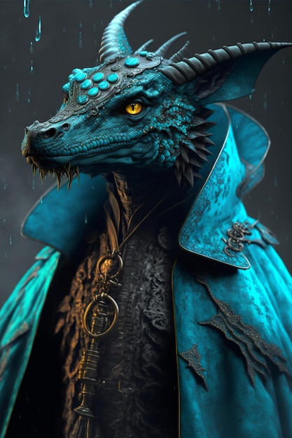 Primer plano de una persona que lleva un traje de dragón Ai generativo