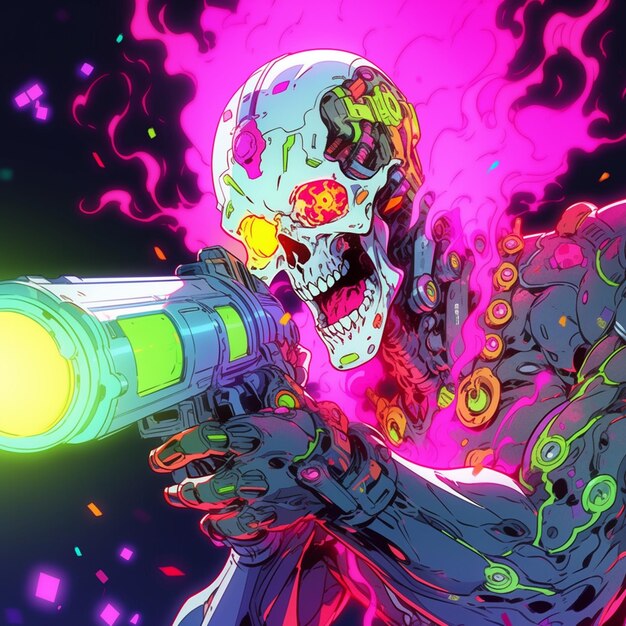 Foto un primer plano de una persona sosteniendo una pistola con una calavera ai generativa