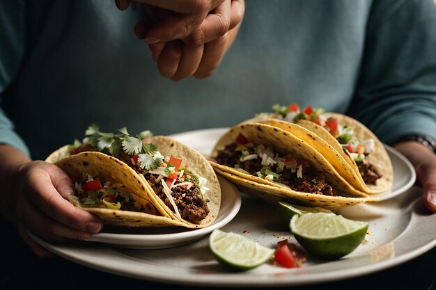 primer plano, persona, tenencia, plato, con, tacos