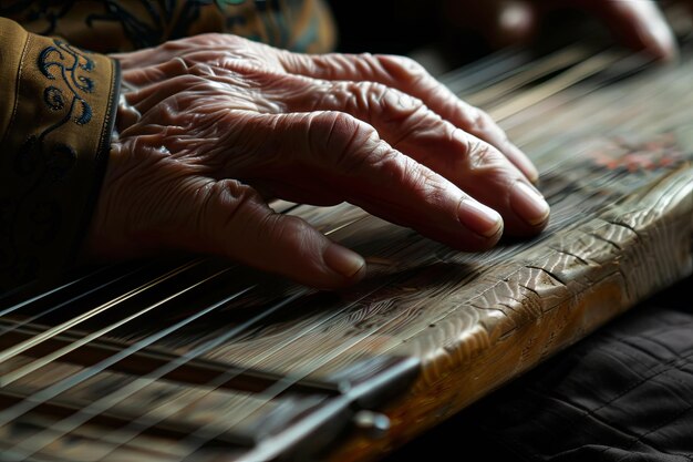 Un primer plano de una persona tocando un instrumento musical