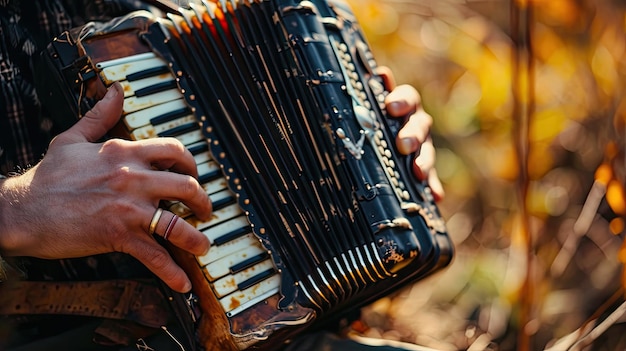 Foto primer plano de una persona tocando un instrumento un músico involucrado en una actuación intensa