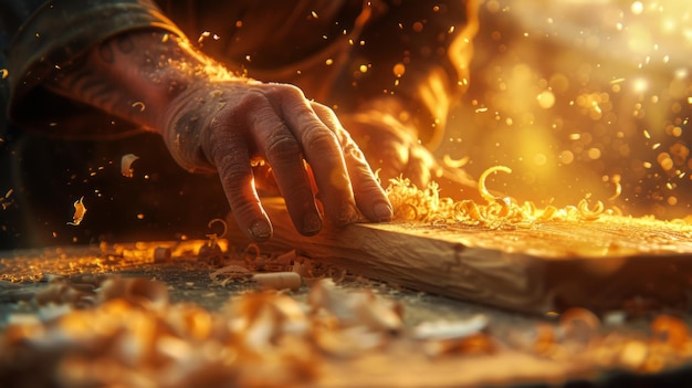 Foto un primer plano de una persona trabajando en una pieza de madera