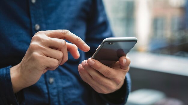 Primer plano de una persona usando un teléfono móvil