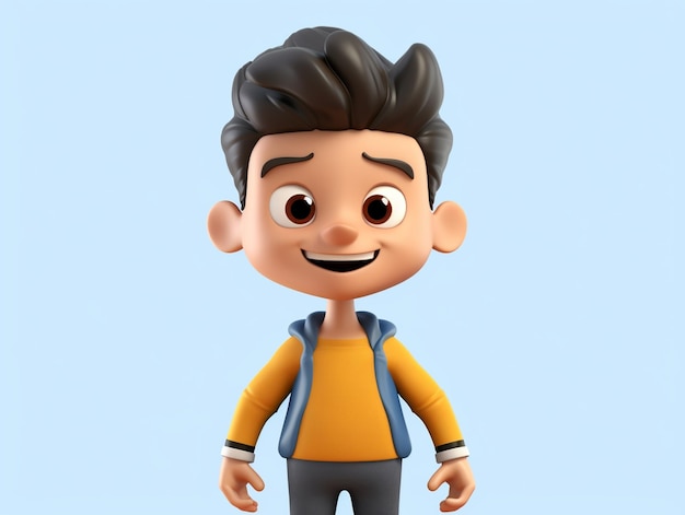 un primer plano de un personaje de dibujos animados con una camisa amarilla y cabello negro ai generativo