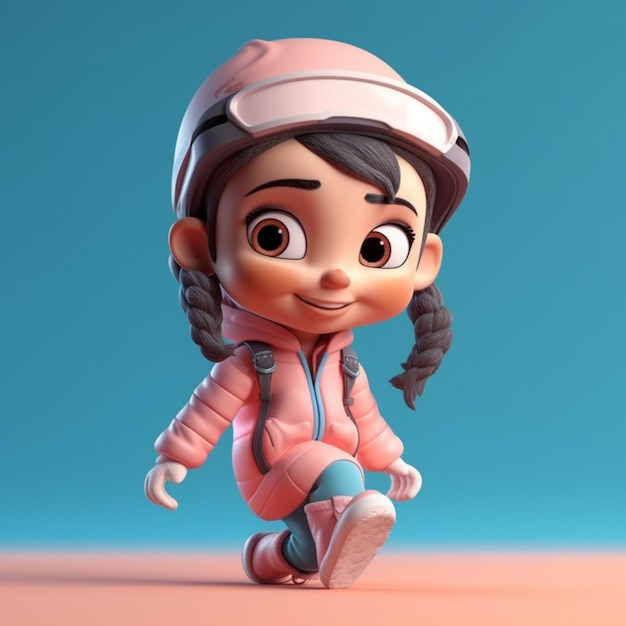 Un primer plano de un personaje de dibujos animados con una chaqueta rosa y un casco generativo ai