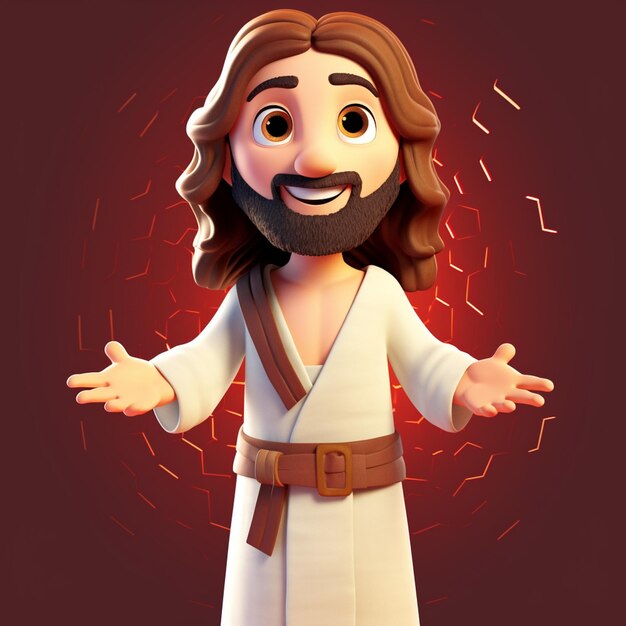 un primer plano de un personaje de dibujos animados de Jesús con un fondo rojo generativo ai