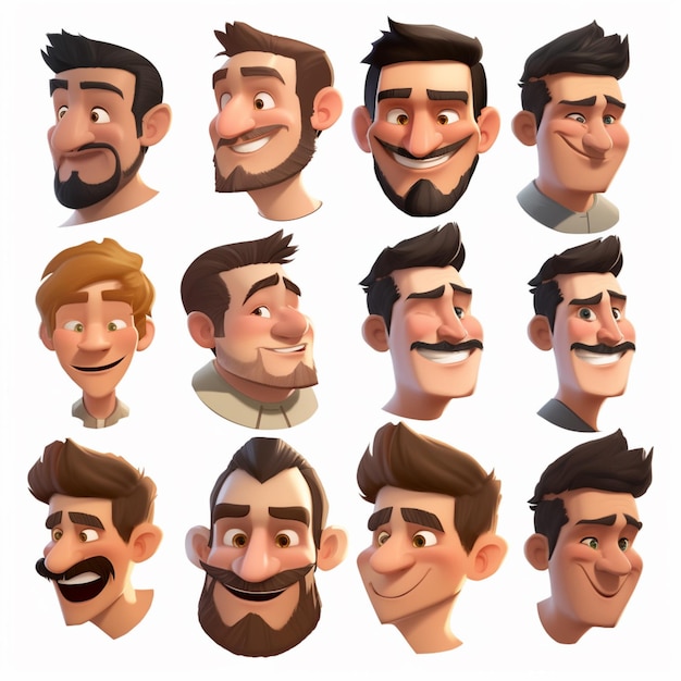 un primer plano de un personaje de dibujos animados con muchas expresiones faciales