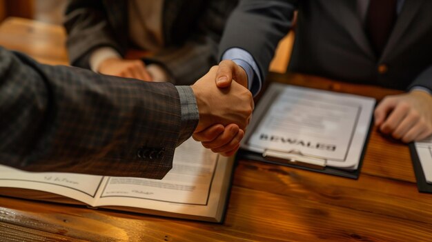 Primer plano de personas de negocios estrechando la mano durante una reunión en la oficina