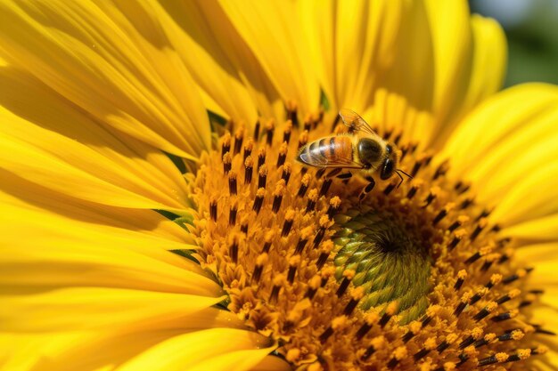 Primer plano de un pétalo de girasol con granos de polen visibles creados con ai generativo