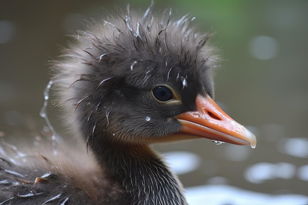 Primer plano del pico de los pájaros recién nacidos con sus plumas aún húmedas creadas con ai generativo