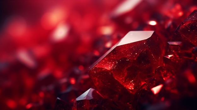 Un primer plano de las piedras preciosas rojas radiantes que brillan brillantemente