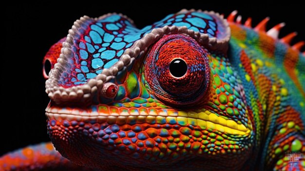 Un primer plano de la piel de un camaleón que exhibe la coherencia cuántica de las moléculas de pigmento que permite el