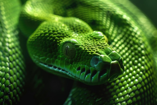 Un primer plano de una piel verde de serpiente