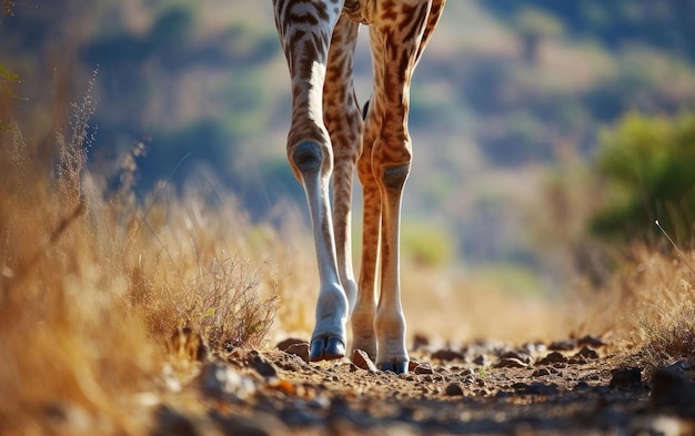 Un primer plano de las piernas delgadas de una jirafa