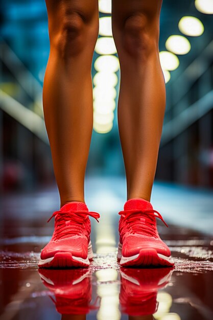 Foto primer plano de las piernas de una persona con zapatos rojos ia generativa