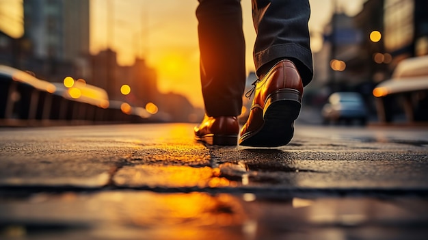 Primer plano de los pies del hombre de negocios caminando