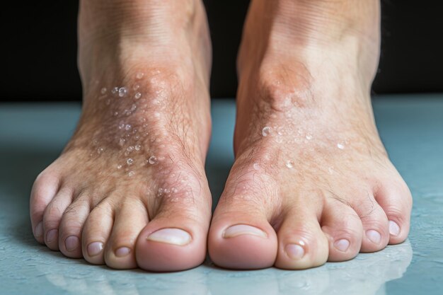 Foto primer plano de los pies de hombres con complicaciones del pie diabético para el concepto médico y la concienciación sobre la atención médica