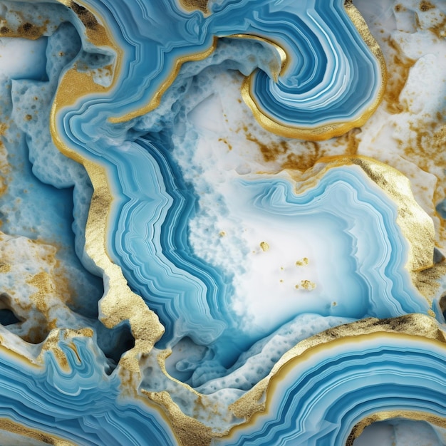 Foto un primer plano de una pieza de arte generativa azul y dorado