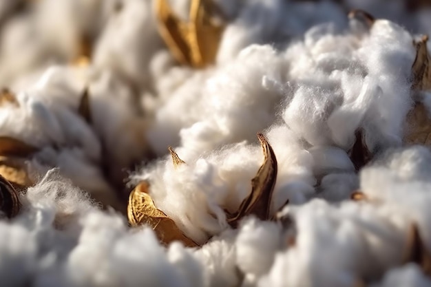 Un primer plano de una pila de algodón con una hoja de oro en el extremo.