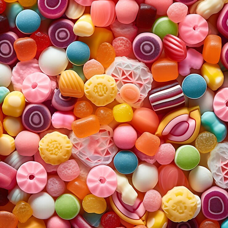 un primer plano de una pila de dulces variados con diferentes sabores