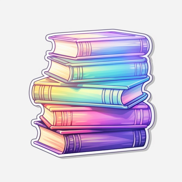 un primer plano de una pila de libros con un fondo arco iris generativo ai