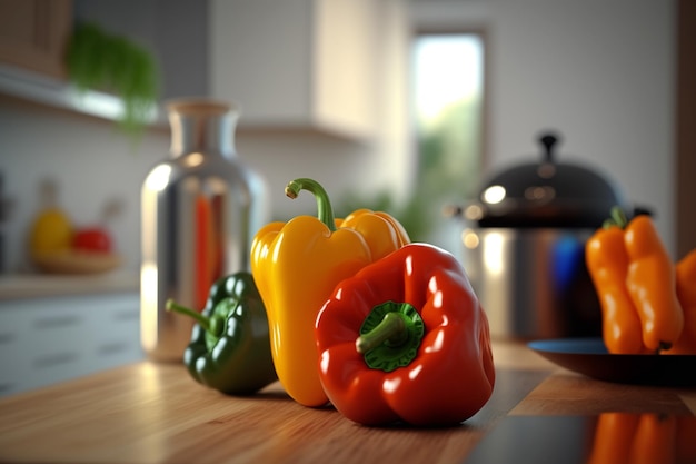 Un primer plano de pimientos frescos que exudan el vibrante sabor de las verduras Generado por IA