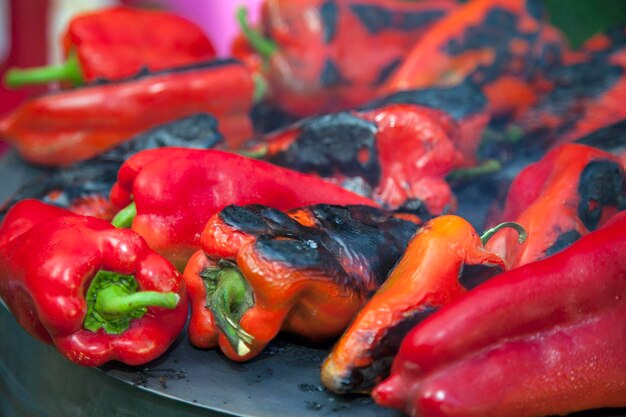 Foto primer plano de los pimientos rojos