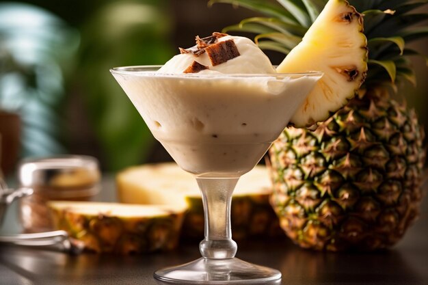 Un primer plano de una pina colada