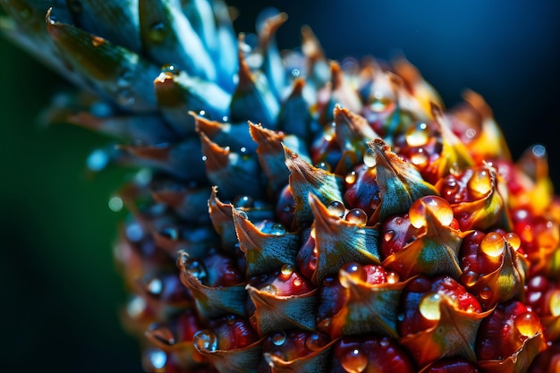 Un primer plano de una piña con gotas de agua sobre ella