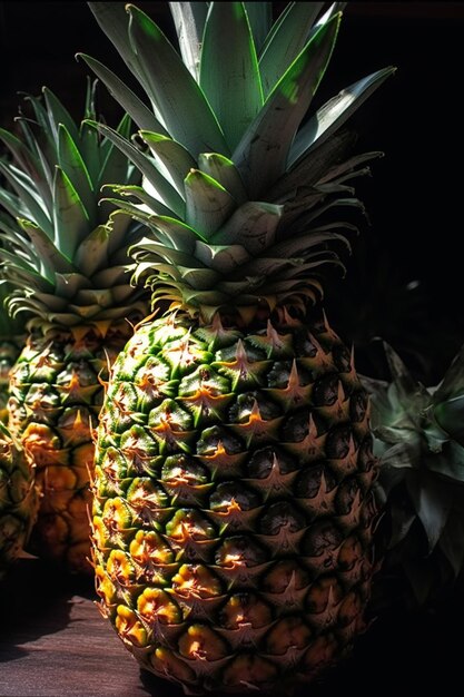 Un primer plano de piñas con la palabra piña en la parte superior