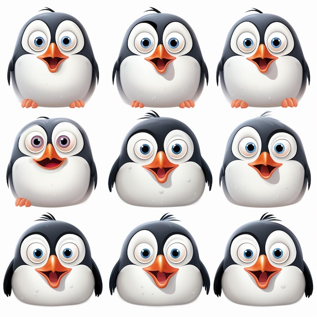 un primer plano de un pingüino con diferentes expresiones faciales