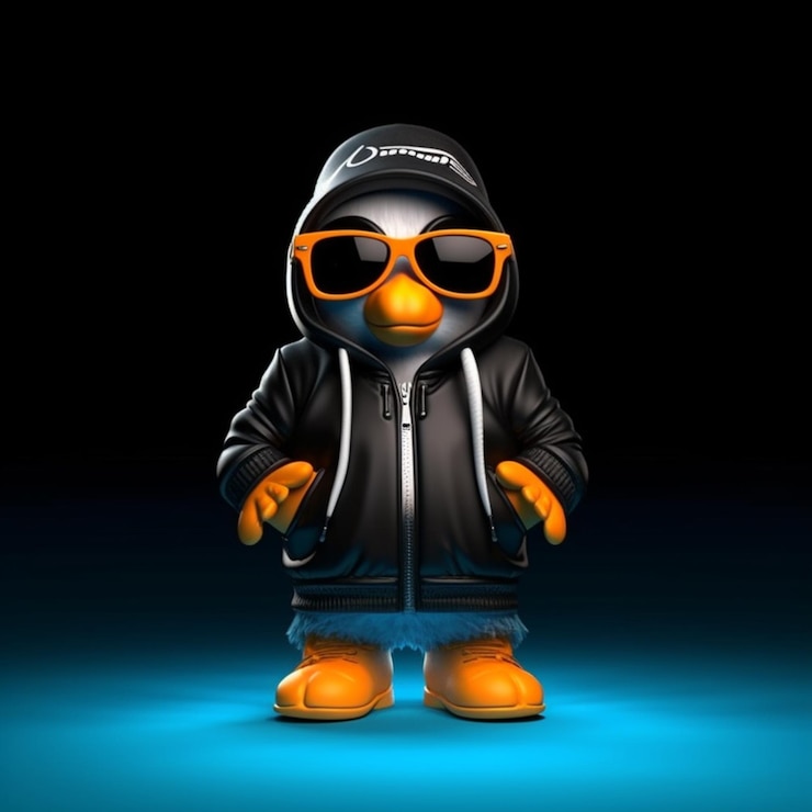 Foto un primer plano de un pingüino con gafas de sol y una chaqueta generativa ai