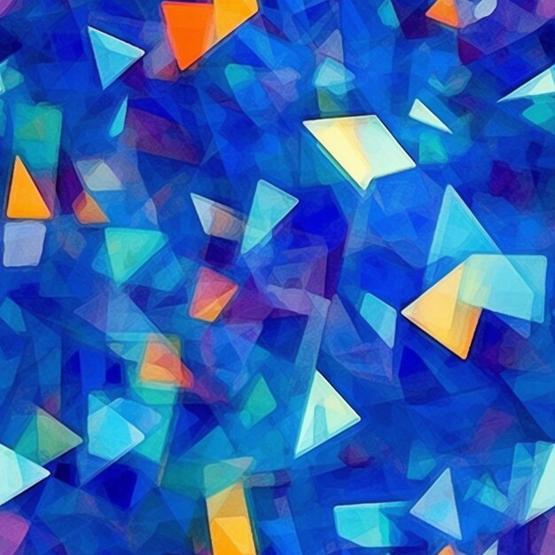 un primer plano de una pintura abstracta azul y amarilla de triángulos ai generativo