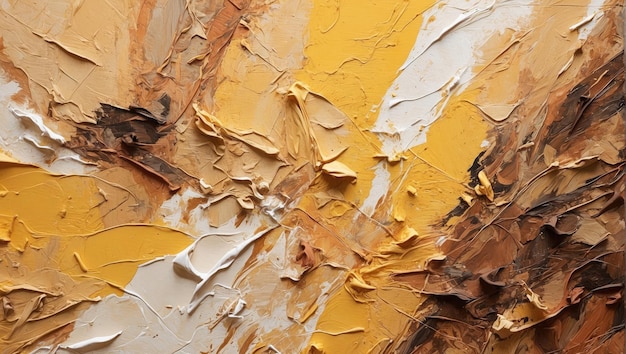 un primer plano de una pintura abstracta con colores amarillos y marrones
