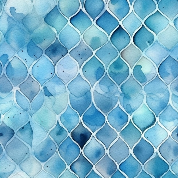 un primer plano de una pintura de acuarela azul y blanca de una red de pesca generativa ai