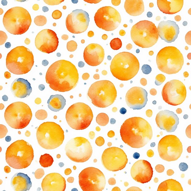 Un primer plano de una pintura de acuarela de naranjas y puntos azules ai generativo