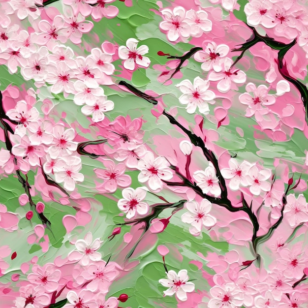 Un primer plano de una pintura de un árbol de flores rosas ai generativo