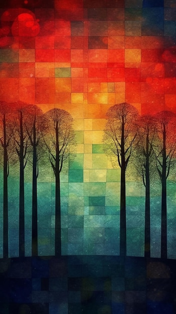 Un primer plano de una pintura de árboles en un campo generativo ai