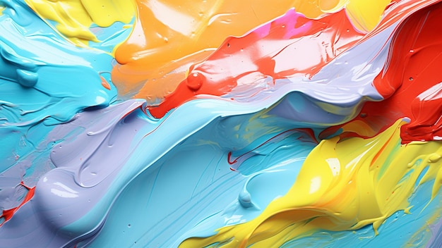 Primer plano de una pintura de arte multicolor abstracta con una paleta de pinceladas de aceite