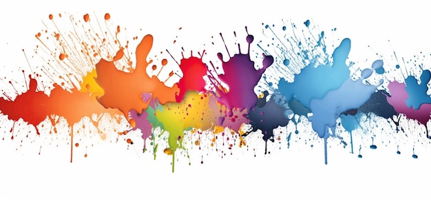 un primer plano de una pintura de color arco iris salpicada sobre un fondo blanco generativo ai