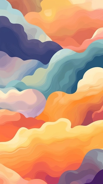 Un primer plano de una pintura colorida de un cielo con nubes ai generativo