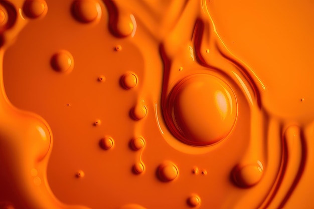 Un primer plano de pintura naranja con gotas de agua