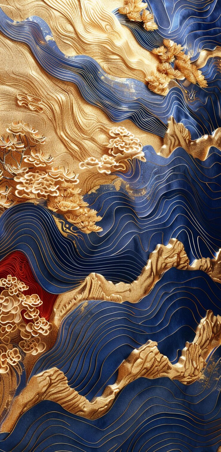 un primer plano de una pintura de un río con un barco rojo generativo ai