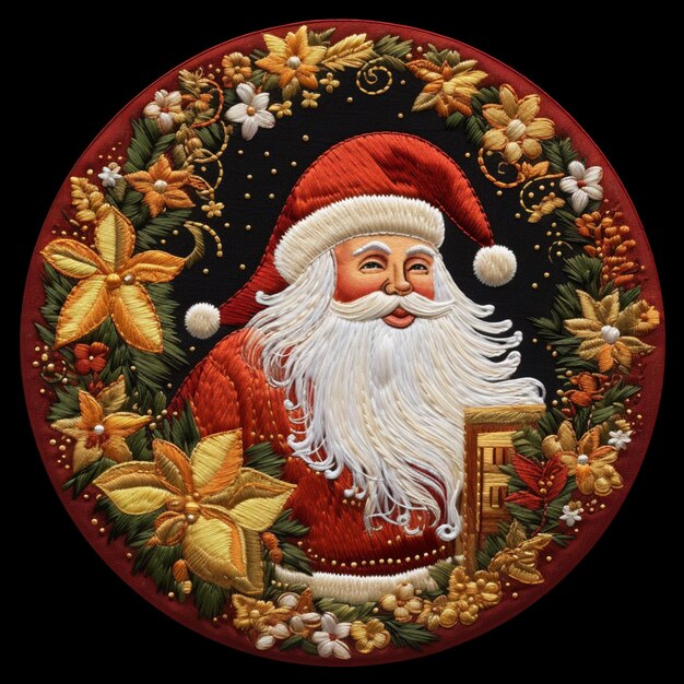 un primer plano de una pintura de santa claus en una placa roja ai generativo