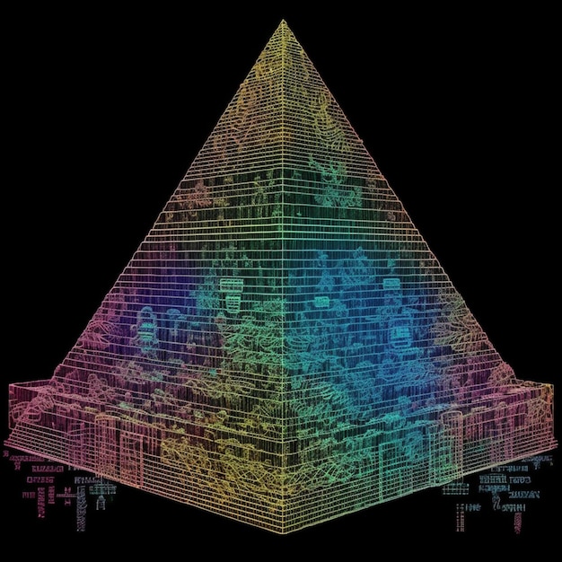 Foto un primer plano de una pirámide con un diseño de colores del arco iris. ia generativa.