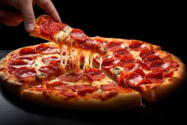 Primer plano de una pizza de pepperoni con un aspecto clásico