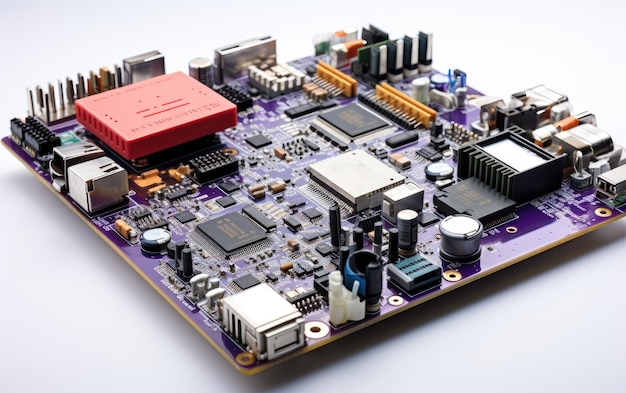 Primer plano de una placa base de computadora con múltiples componentes