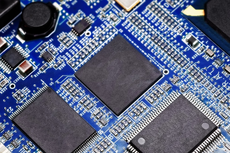 Foto primer plano de la placa de circuito electrónico. macro.