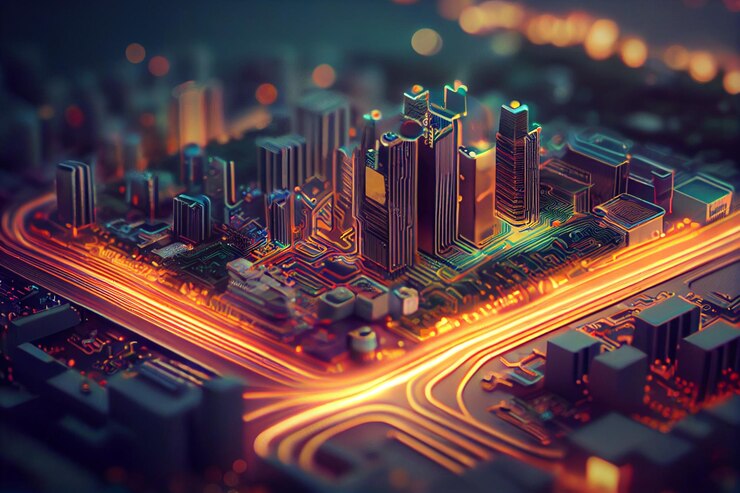 Primer plano de la placa de circuito Fondo generativo de tecnología ai