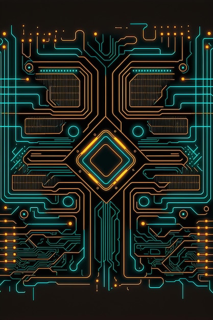 un primer plano de una placa de circuitos con un cuadrado brillante generativo ai